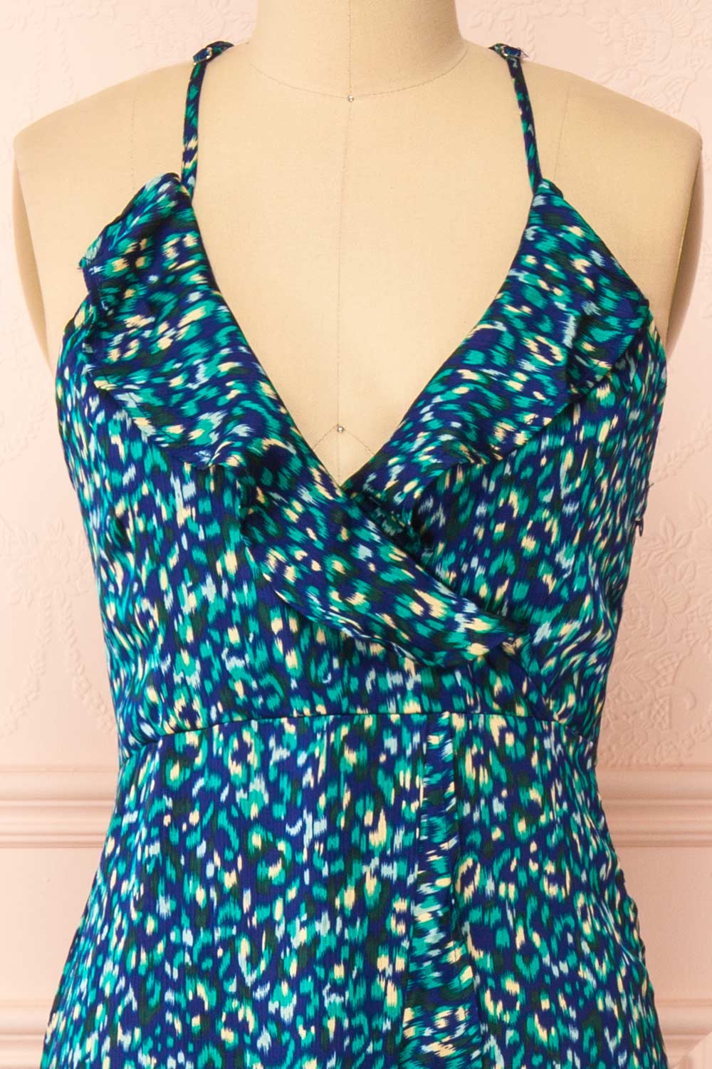 Odile Maxi Blue Pattern Dress w/ Laced Back | Boutique 1861 front