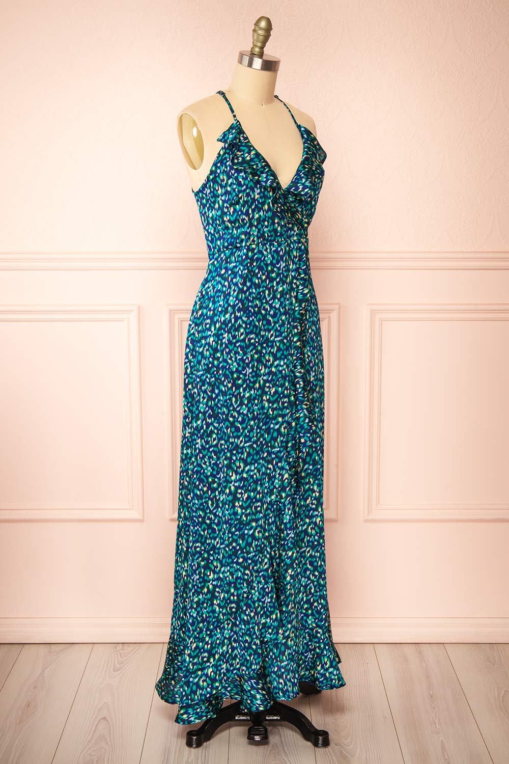 Odile Maxi Blue Pattern Dress w/ Laced Back | Boutique 1861 side view