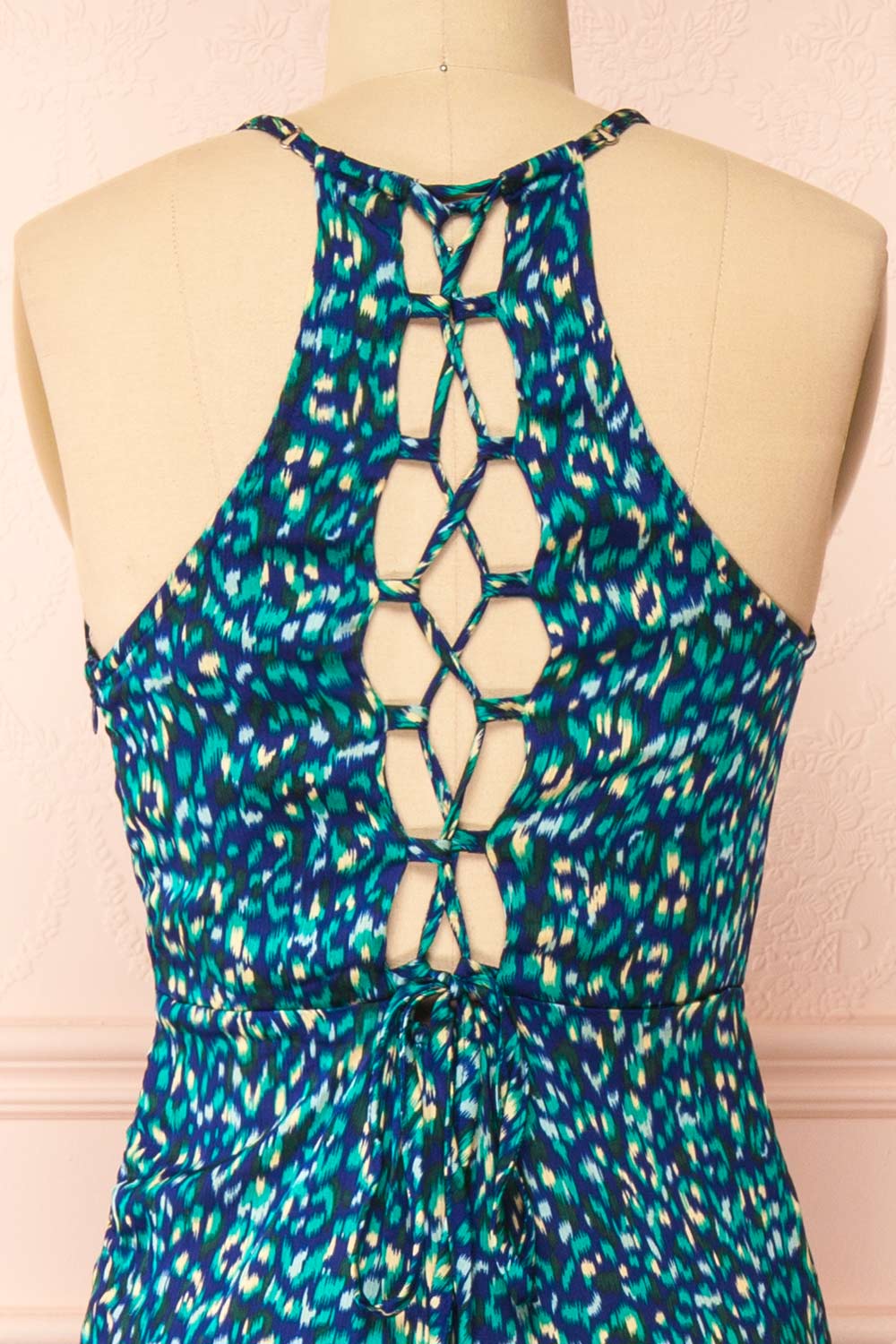 Odile Maxi Blue Pattern Dress w/ Laced Back | Boutique 1861  back