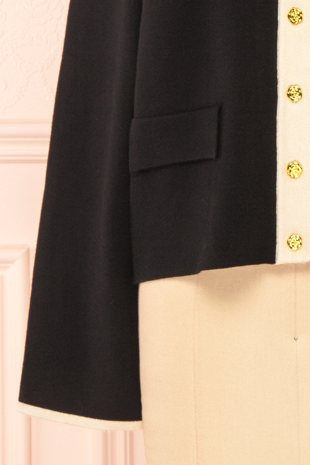 Odilia Black Cardigan w/ Cream Peterpan Collar | Boutique 1861 sleeve