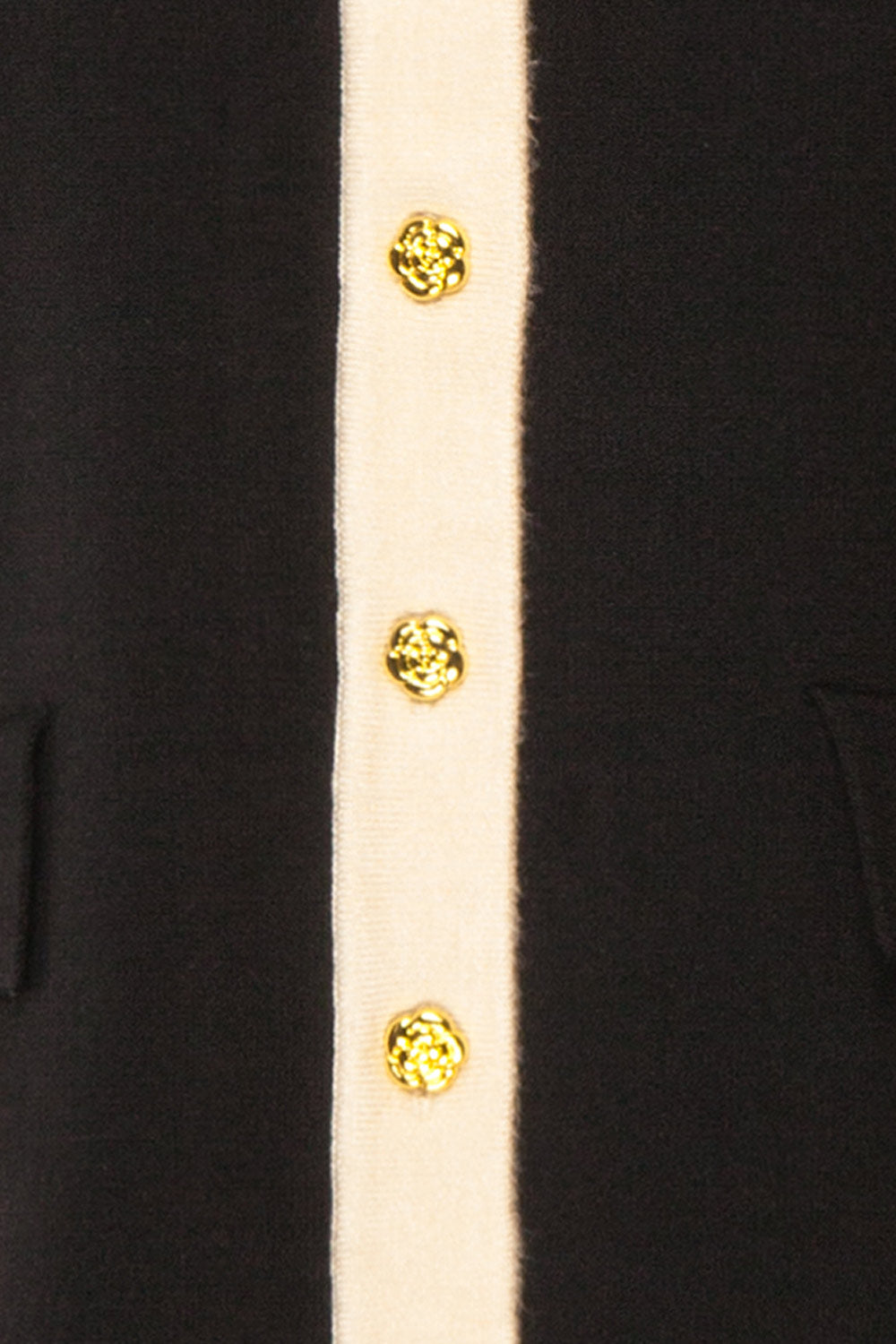 Odilia Black Cardigan w/ Cream Peterpan Collar | Boutique 1861 fabric