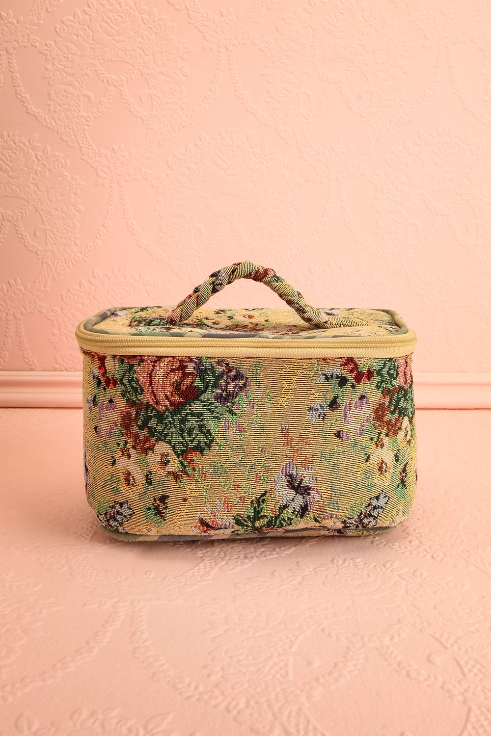 OIivette Beige Floral Jacquard Make-Up Bag | Boutique 1861 front view