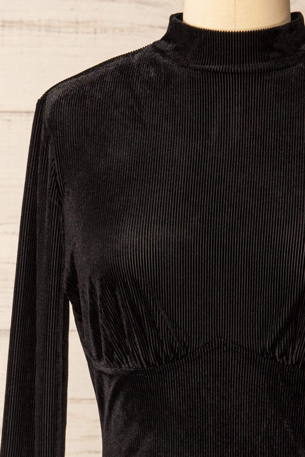 Olmeto Black Velvet Dress w/ High Collar | La petite garçonne front