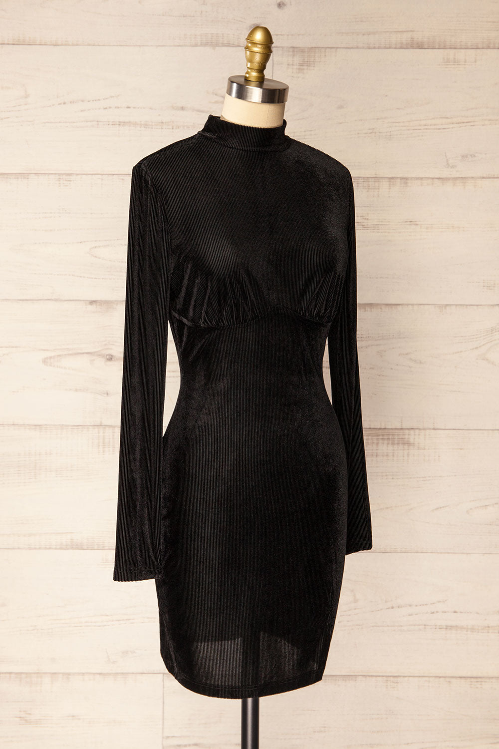 Olmeto Black Velvet Dress w/ High Collar | La petite garçonne side view