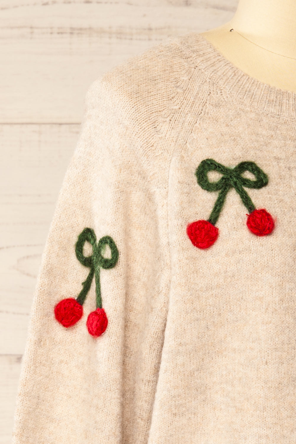 Omaha Beige Sweater with Knitted Cherries | La petite garçonne side