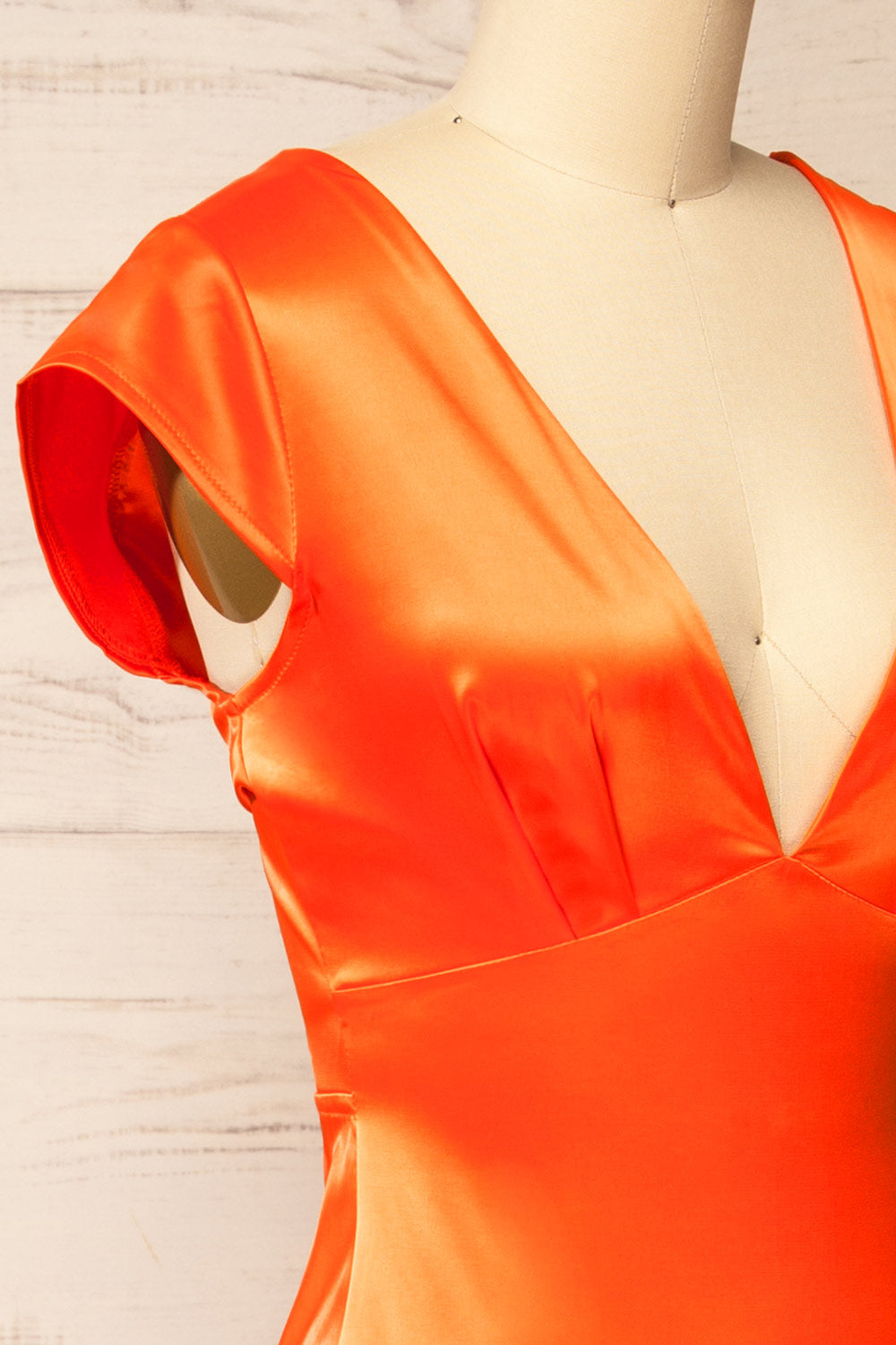 Orabelle Fitted Orange Satin Dress | Boutique 1861 back 
