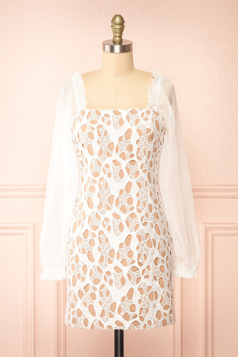 Oriane Short White Lacy Dress | Boutique 1861 front view