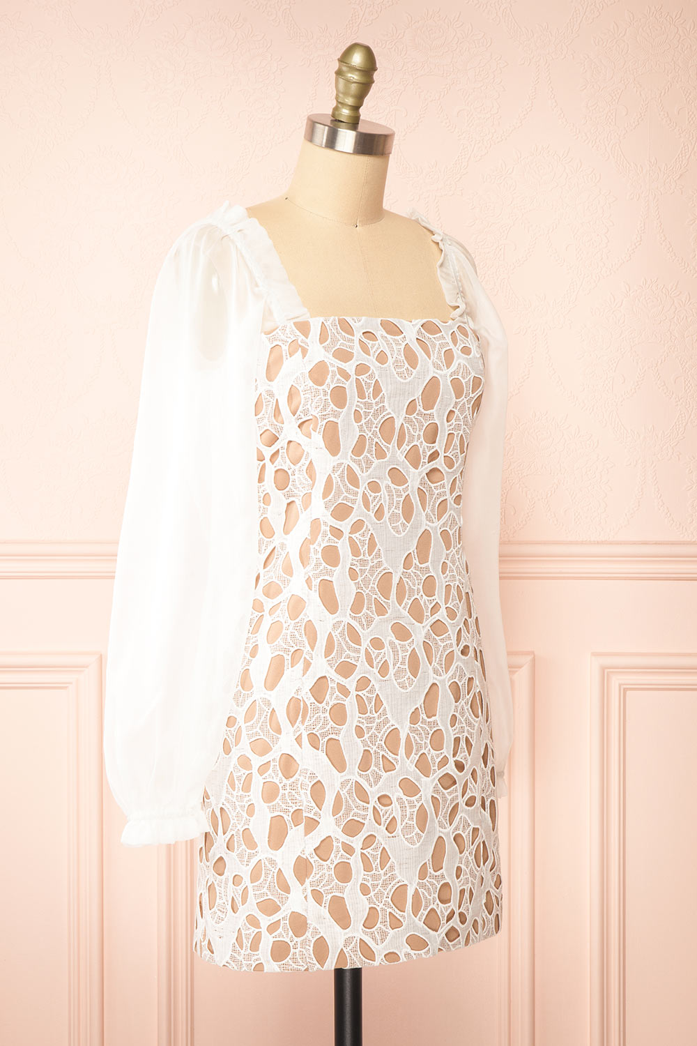 Oriane Short White Lacy Dress | Boutique 1861 side view