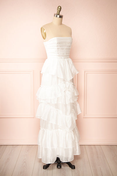 Orlaith | White Layered Maxi Dress w/ Ruffles