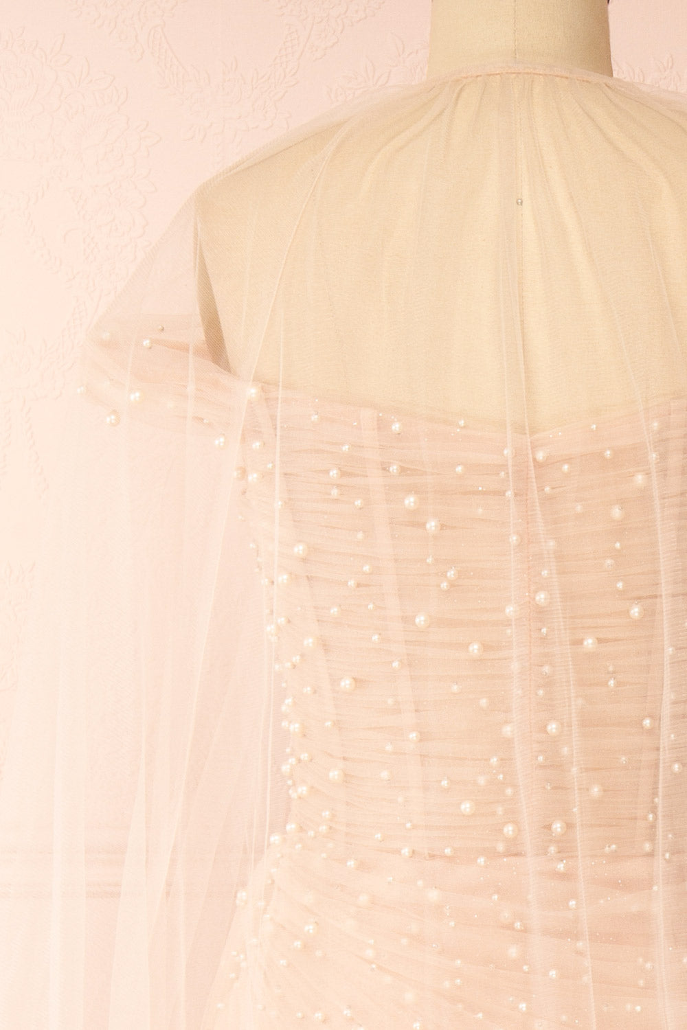 Orphee Pink Pleated Gown w/ Pearls & Cape | Boudoir 1861  back cape