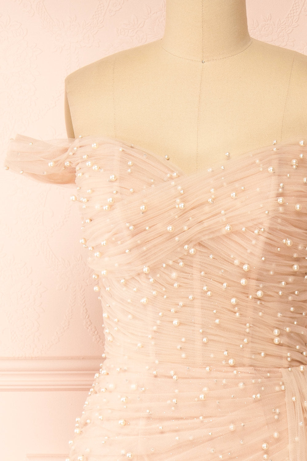 Orphee Pink Pleated Gown w/ Pearls & Cape | Boudoir 1861 front