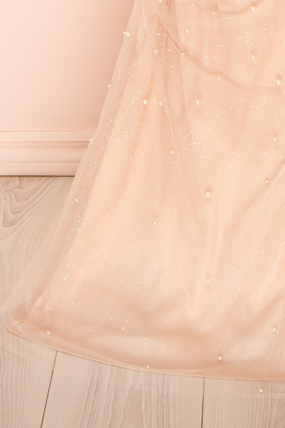Orphee Pink Pleated Gown w/ Pearls & Cape | Boudoir 1861 bottom