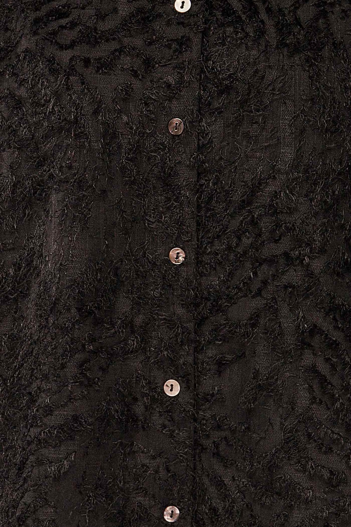 fabric view of Ostrovnoye Black Textured Fringe Long Sleeve Button-Down Shirt at La petite garçonne