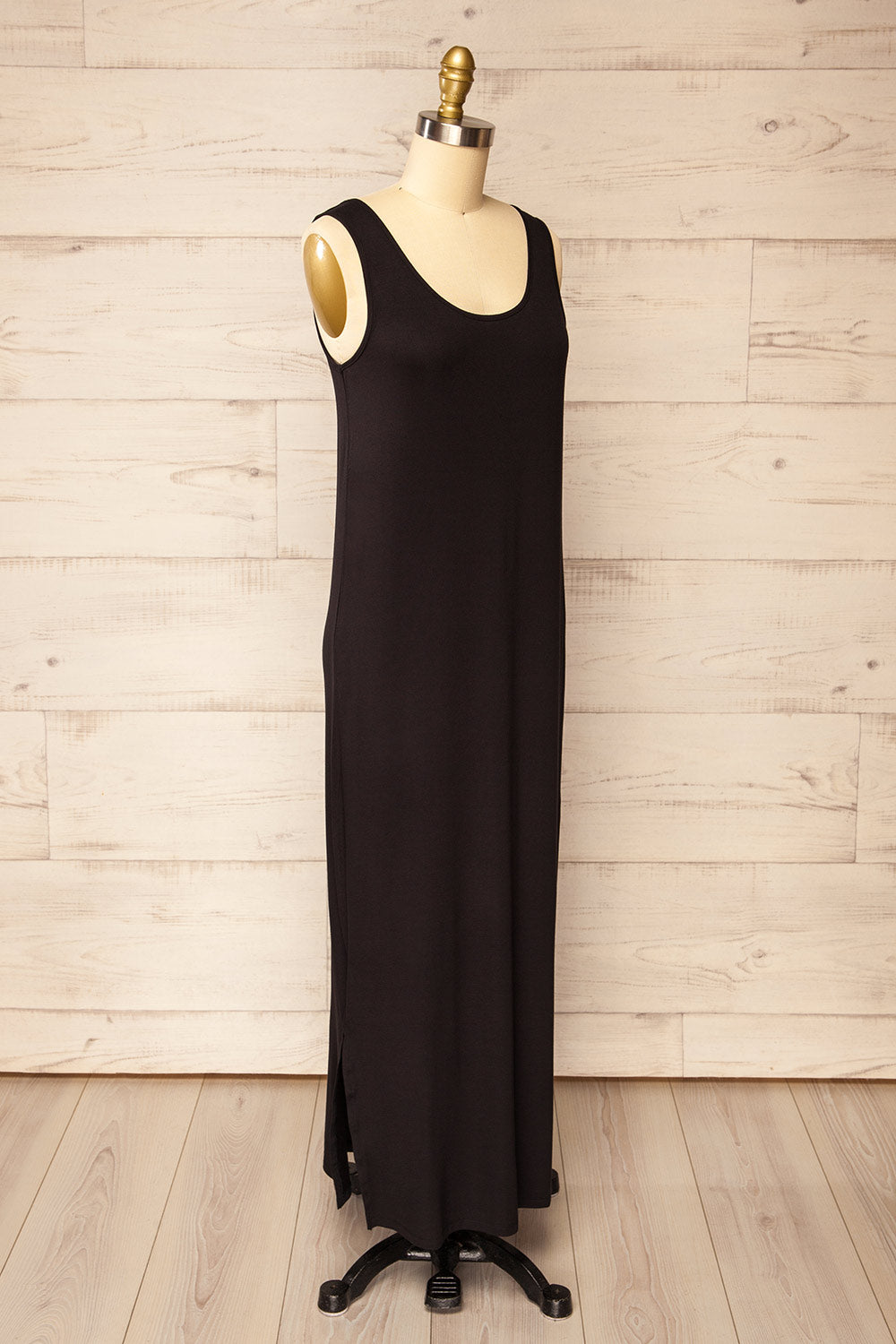Oswin Black Straight Cut Jersey Maxi Dress | La petite garçonne  side view