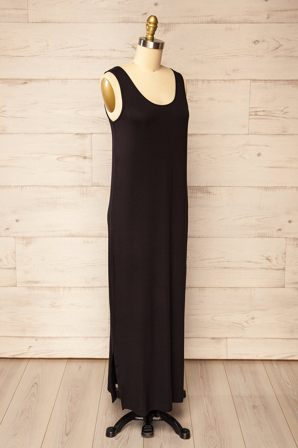 Oswin Black Straight Cut Jersey Maxi Dress | La petite garçonne side view