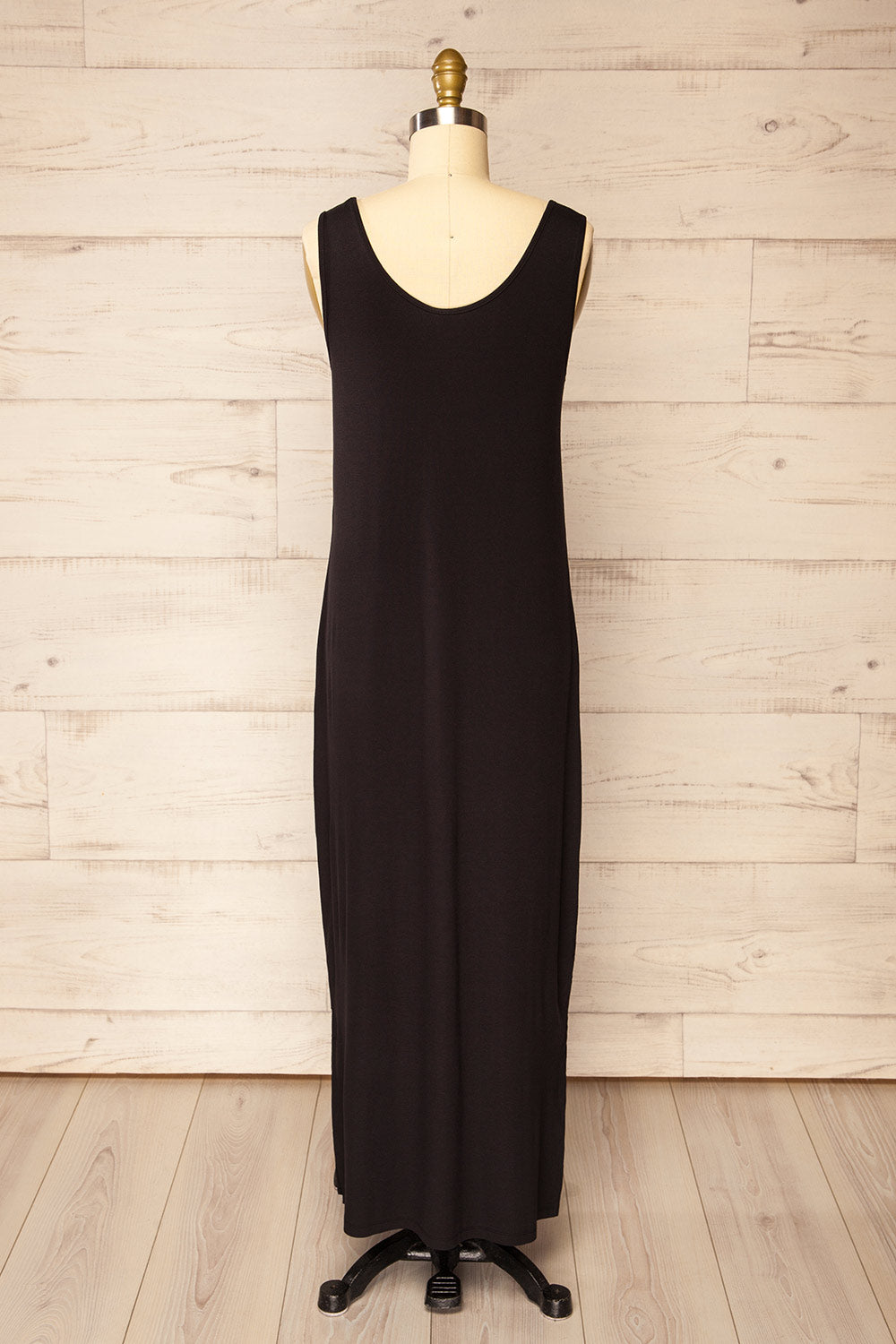 Oswin Black Straight Cut Jersey Maxi Dress | La petite garçonne  back view