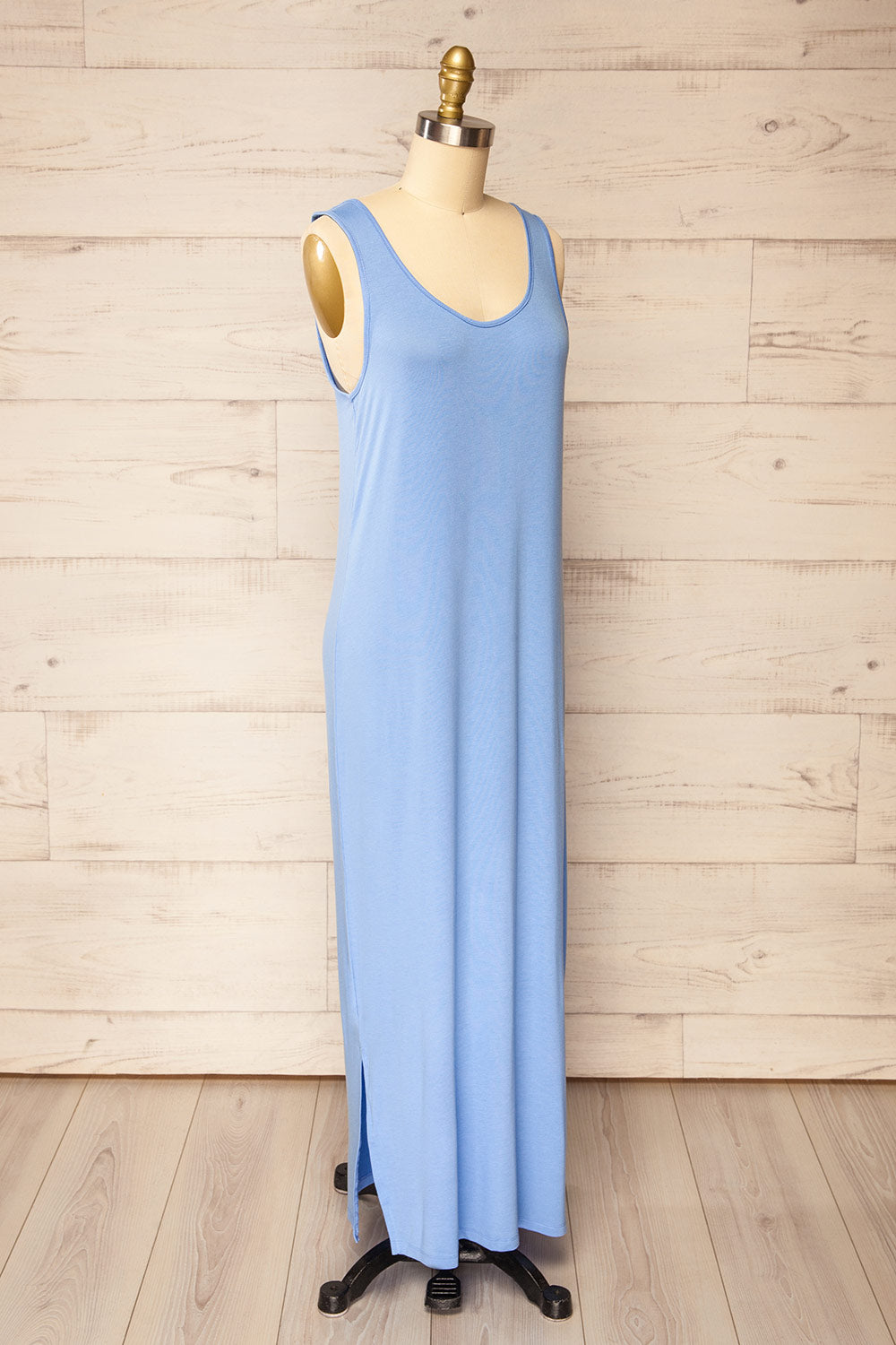 Oswin Blue Straight Cut Jersey Maxi Dress | La petite garçonne side view