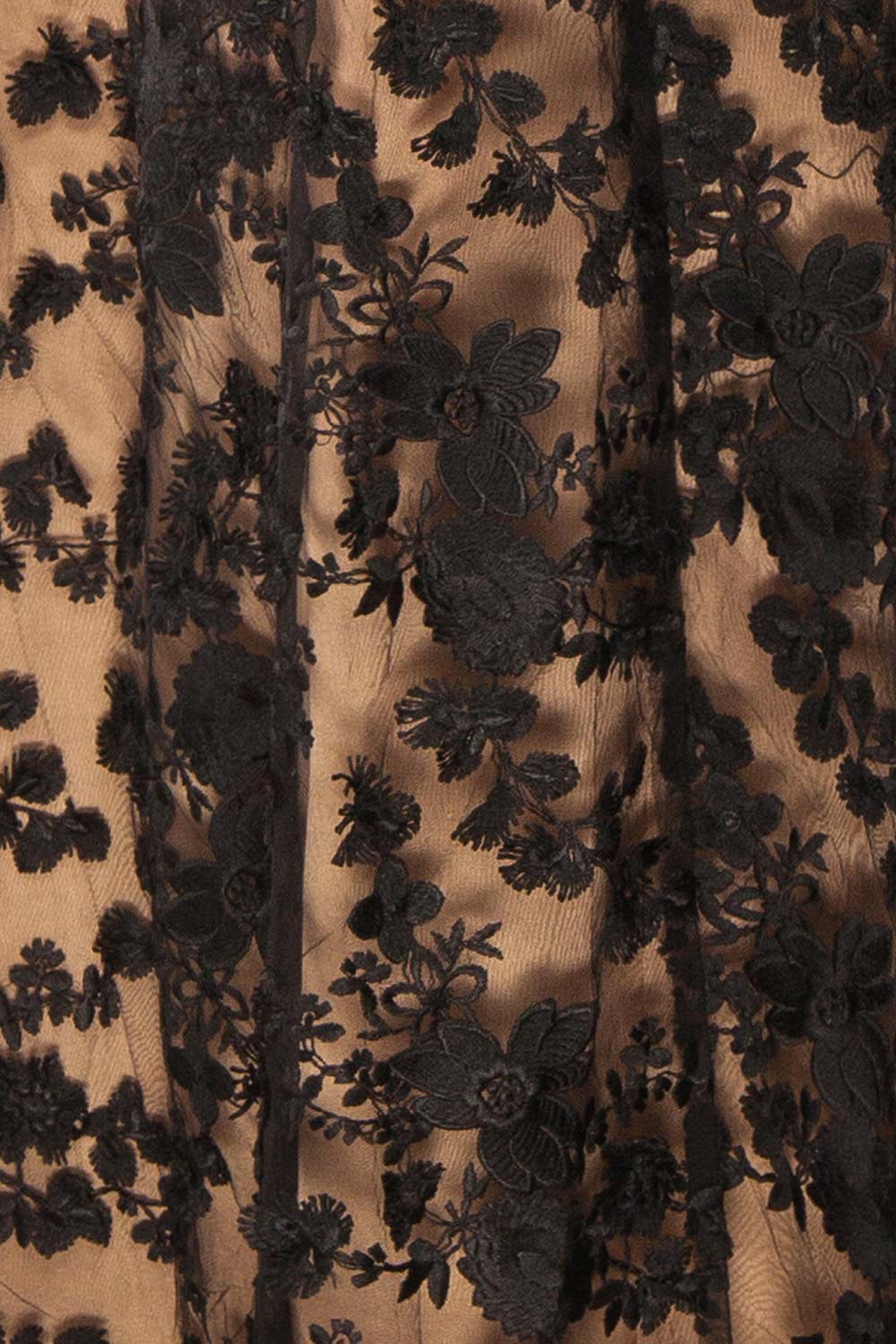 fabric of a Mannequin wearing the Oukie Black Midi Floral Lace Dress from boutique 1861