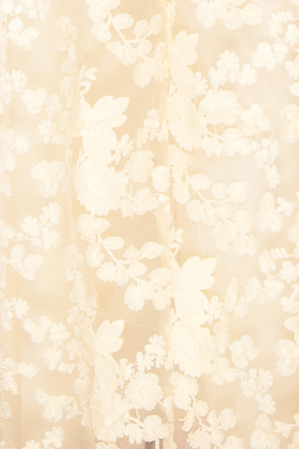 fabric of a Mannequin wearing the Oukie Ivory Midi Floral Lace Dress from boutique 1861