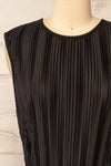 Padstow Black Sleeveless Pleated Midi Dress | La petite garçonne front close-up