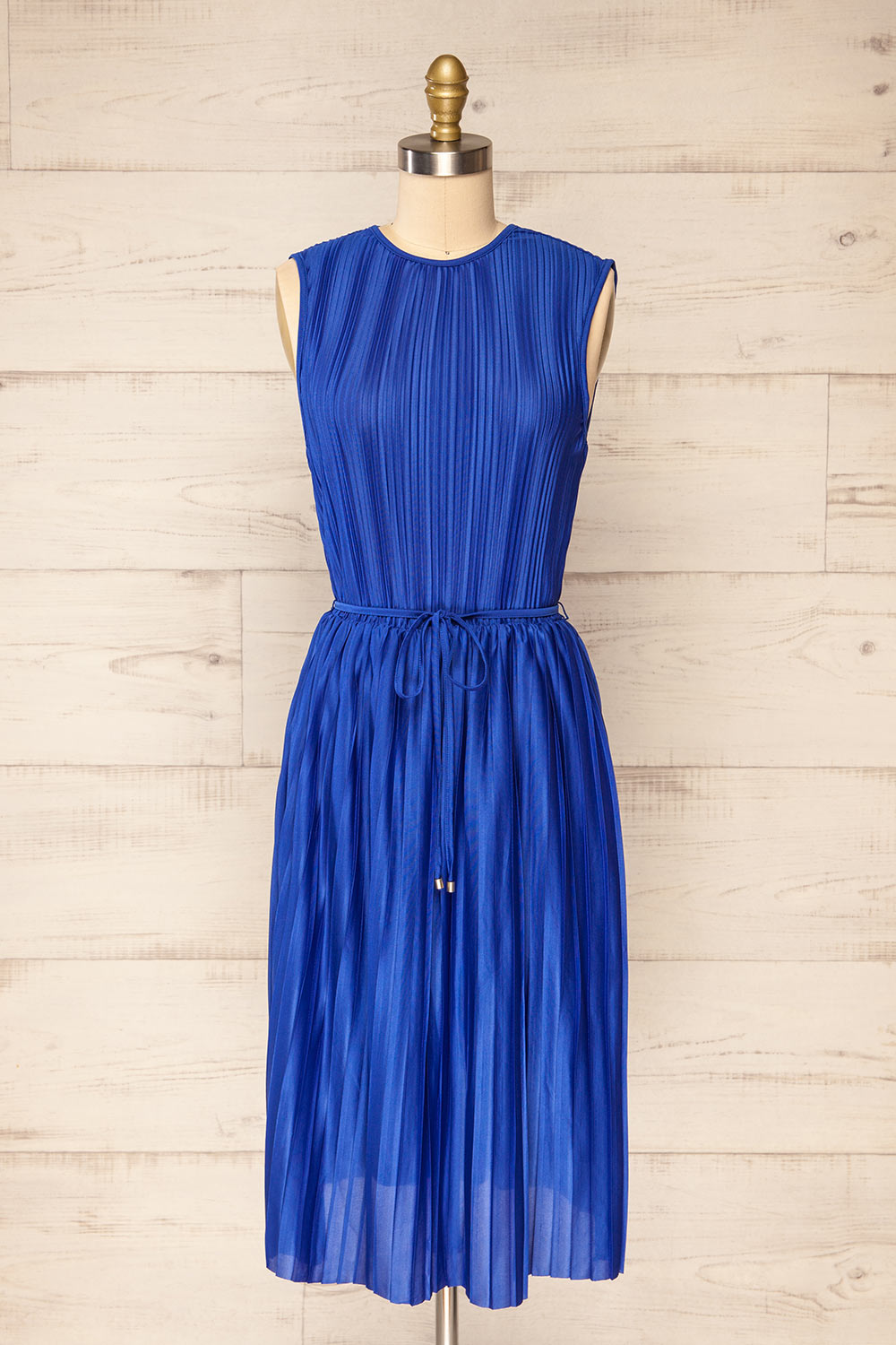 open lace back dress Padstow Blue Sleeveless Pleated Midi Dress
