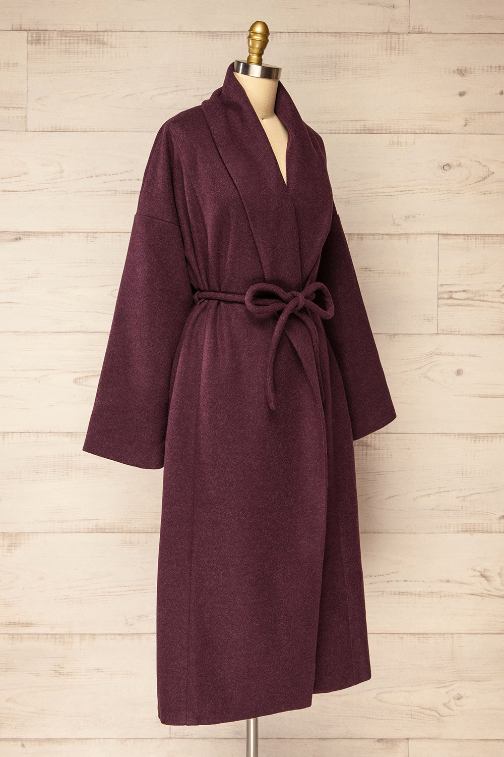 Padua Burgundy Felt Coat w/ Belt | La petite garçonne side view