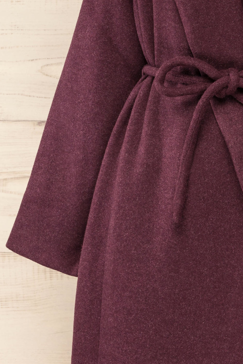 Padua Burgundy Felt Coat w/ Belt | La petite garçonne sleeve
