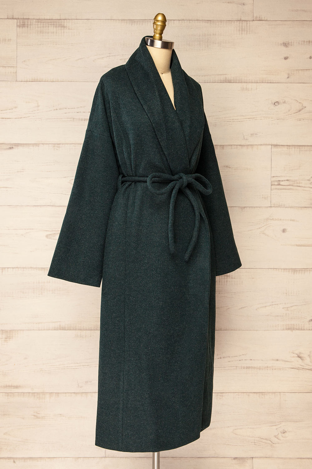 Padua Green Felt Coat w/ Belt | La petite garçonne side view