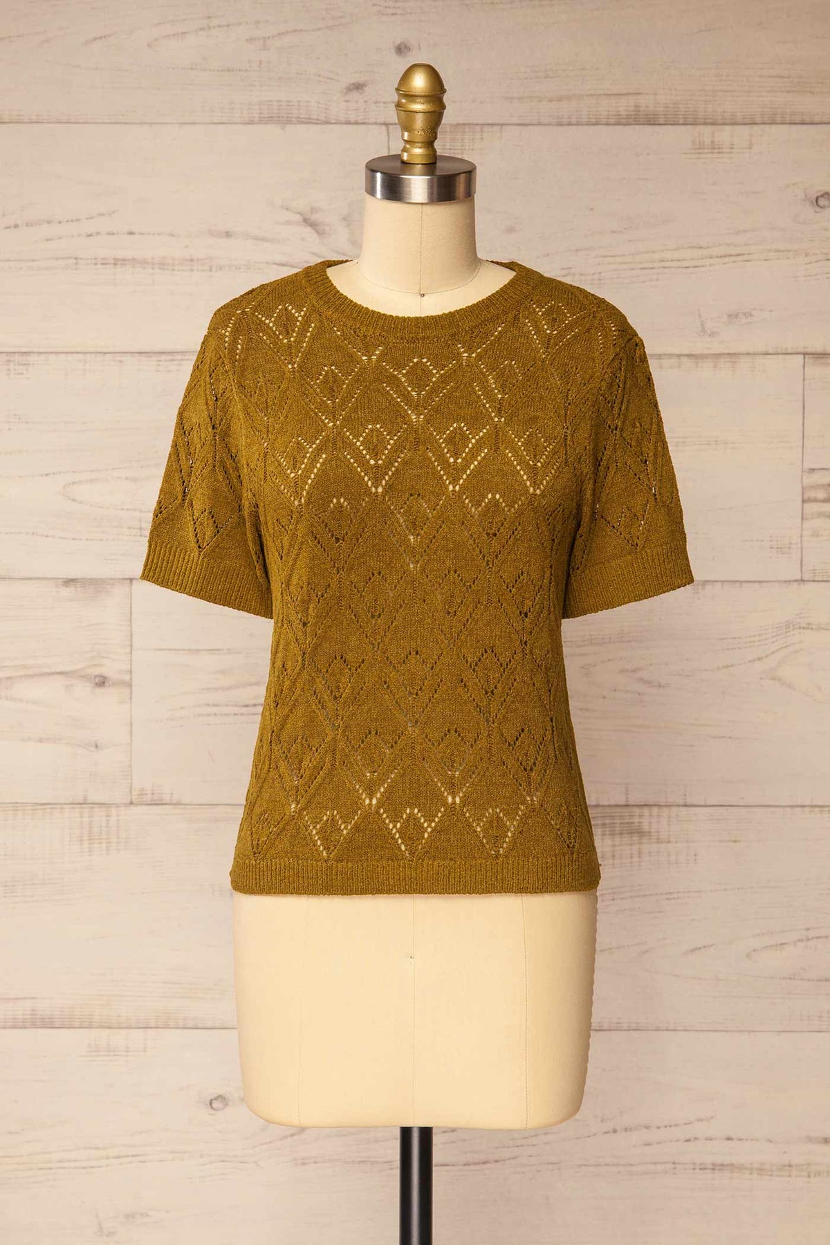 front view of Paimpol Olive Short-Sleeve Knit Top at La petite garçonne