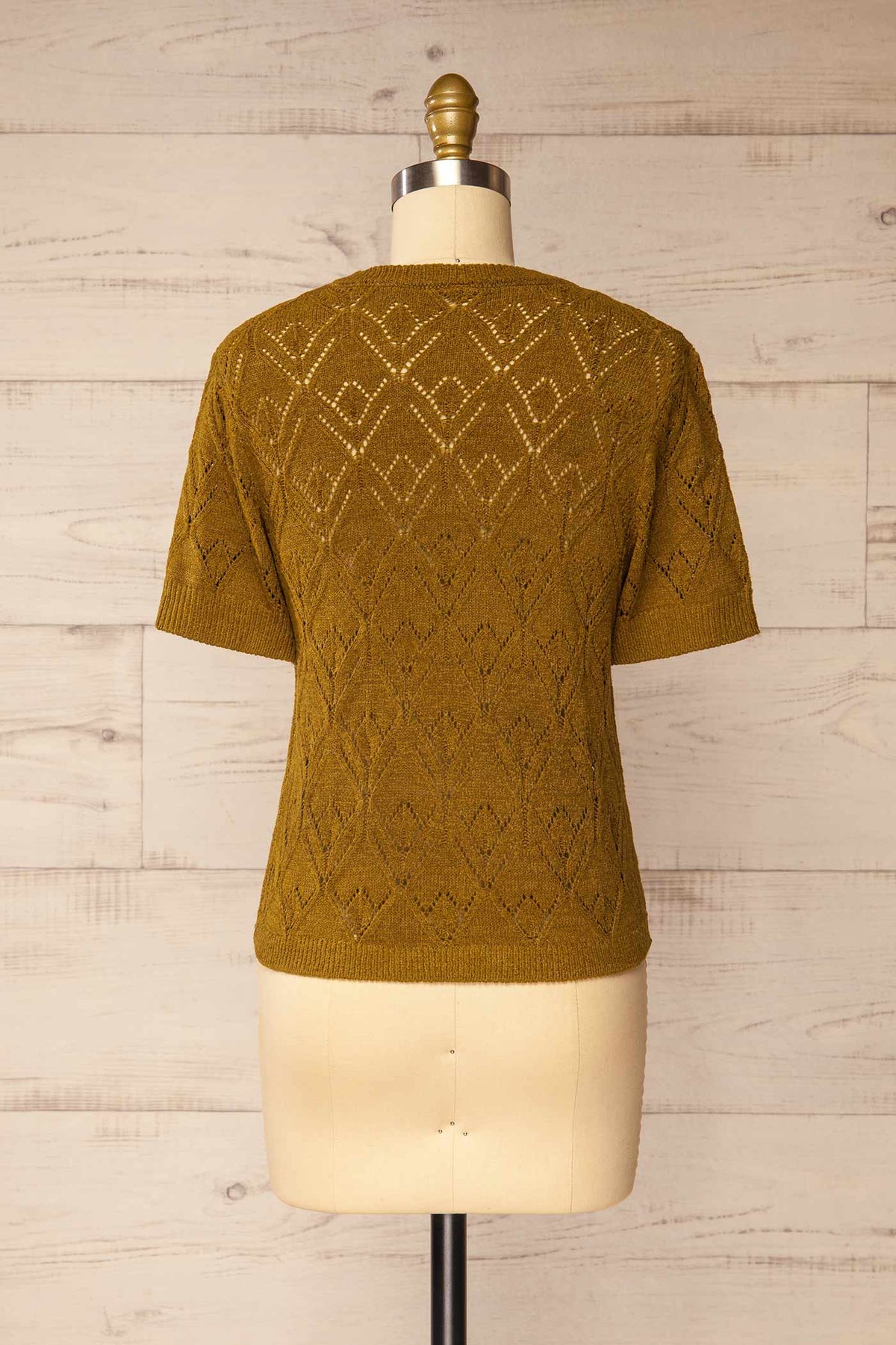 back view of Paimpol Olive Short-Sleeve Knit Top at La petite garçonne