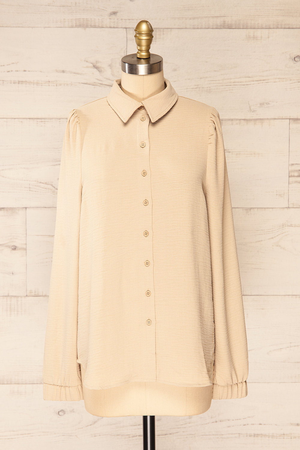 Palanga Beige Button-Up Blouse | La petite garçonne front view