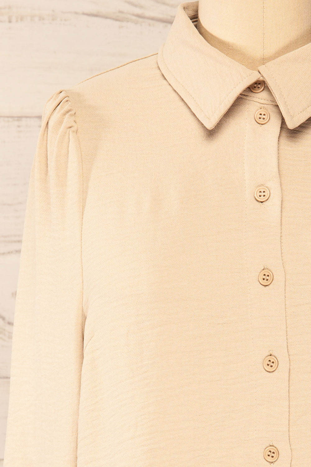 Palanga Beige Button-Up Blouse | La petite garçonne front close-up