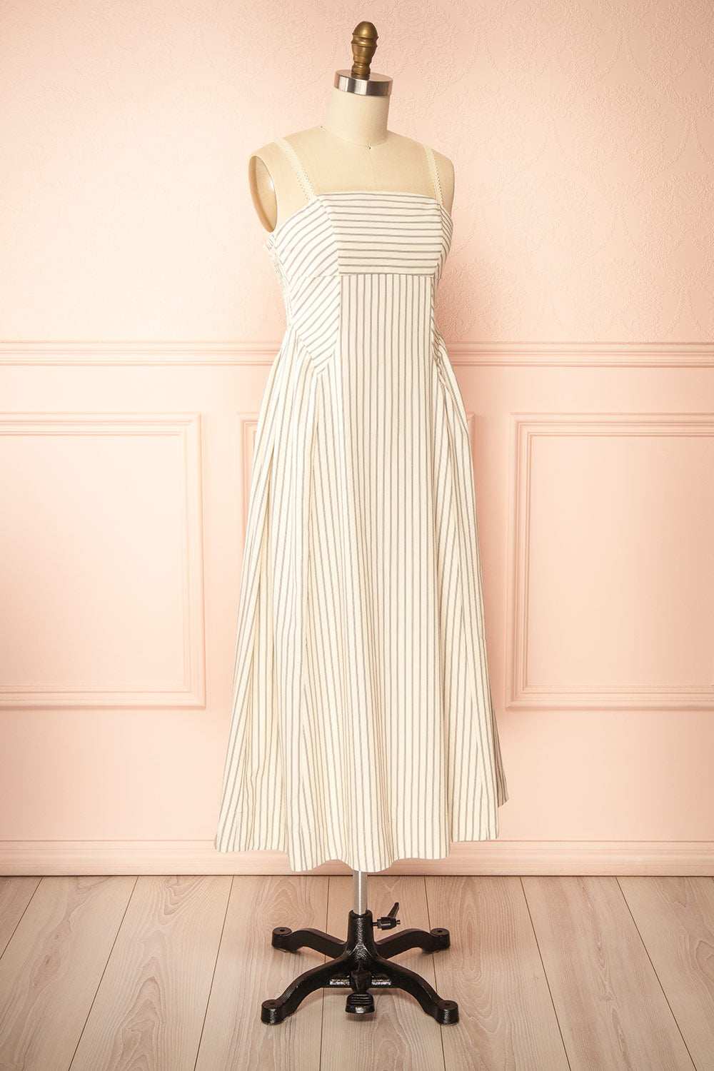 Palashi Ivory Striped Sleeveless Midi Dress with Pockets | Boutique 1861 side view