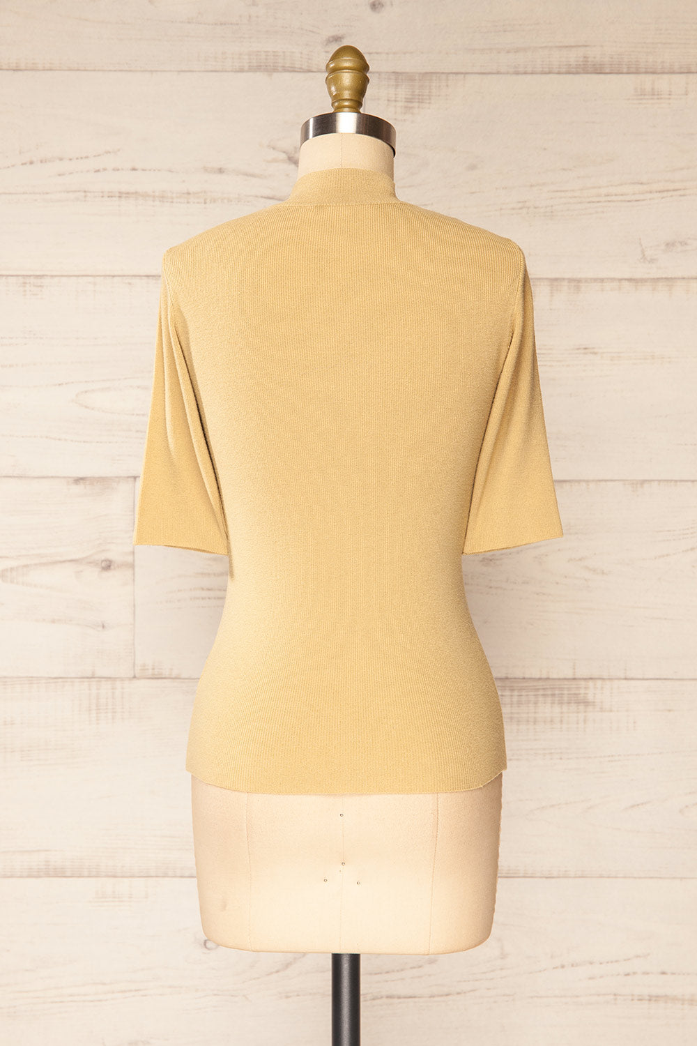 Palermo Beige Short Sleeve Mock Neck Top | La petite garçonne back view