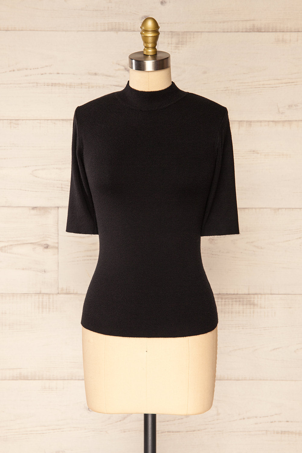 Palermo Black Short Sleeve Mock Neck Top | La petite garçonne front view