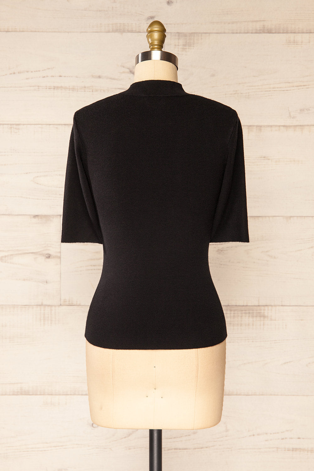 Palermo Black Short Sleeve Mock Neck Top | La petite garçonne back view