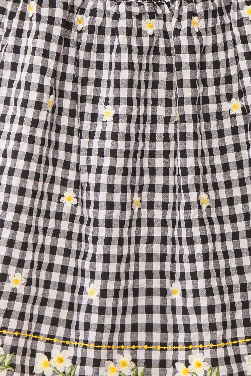 Paloma Black Ginham Top w/ Floral Embroidery | Boutique 1861 texture
