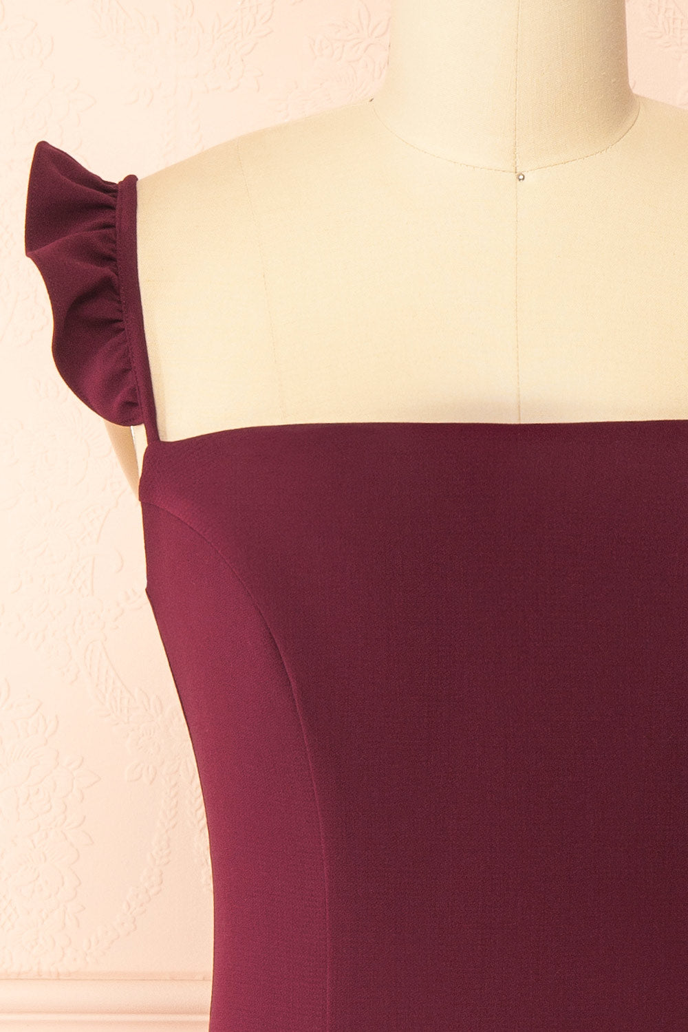 Palora Burgundy Short Dress with Ruffled Straps by Arti Gogna | Boutique 1861 front