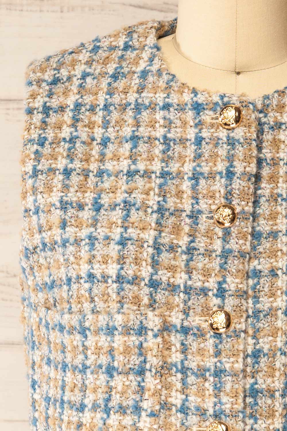 Panauti Tweed Sleeveless Top with Golden Buttons | La petite garçonne front