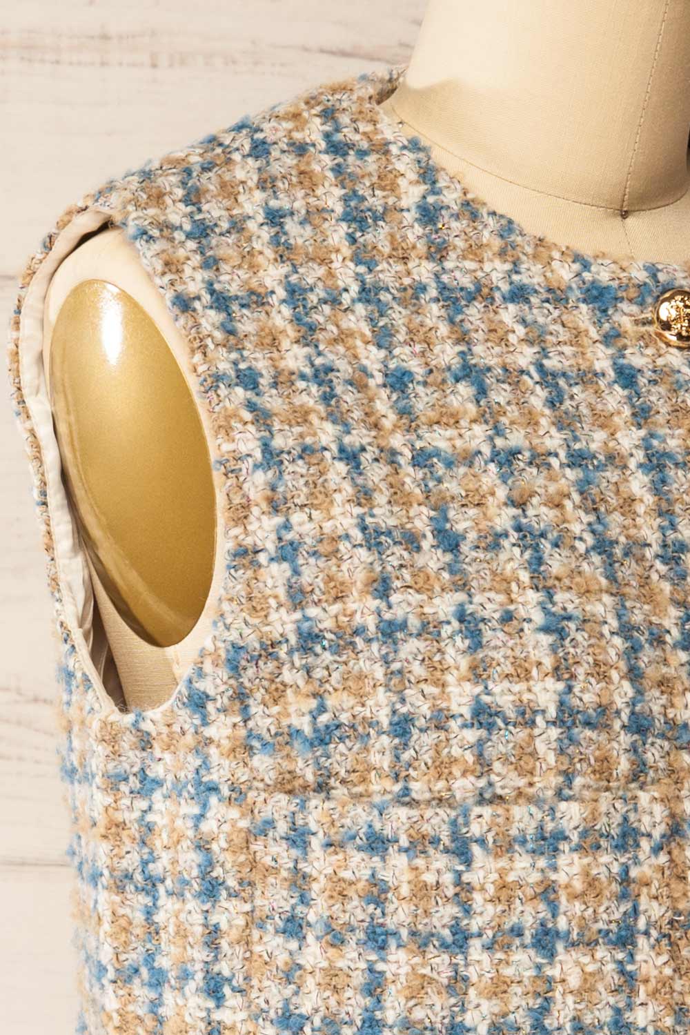 Panauti Tweed Sleeveless Top with Golden Buttons | La petite garçonne side