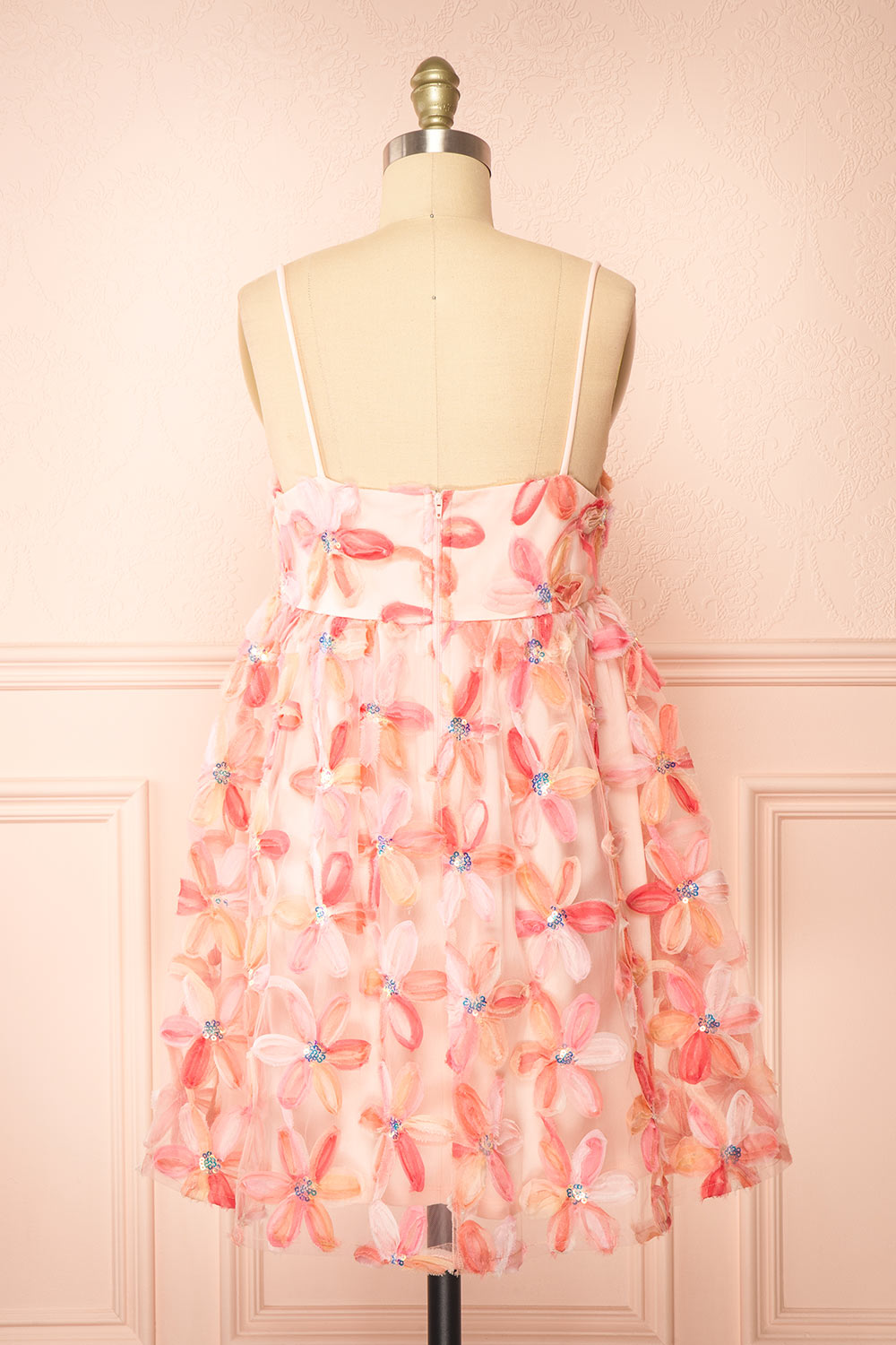 Paolina Short Pink Floral Babydoll Dress | Boutique 1861 back view