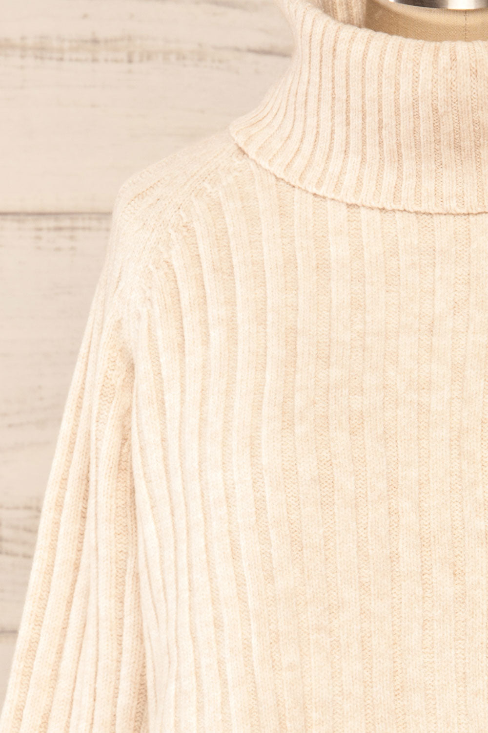 Paramaribo Beige Asymmetrical Knit Sweater | La petite garçonne front close-up