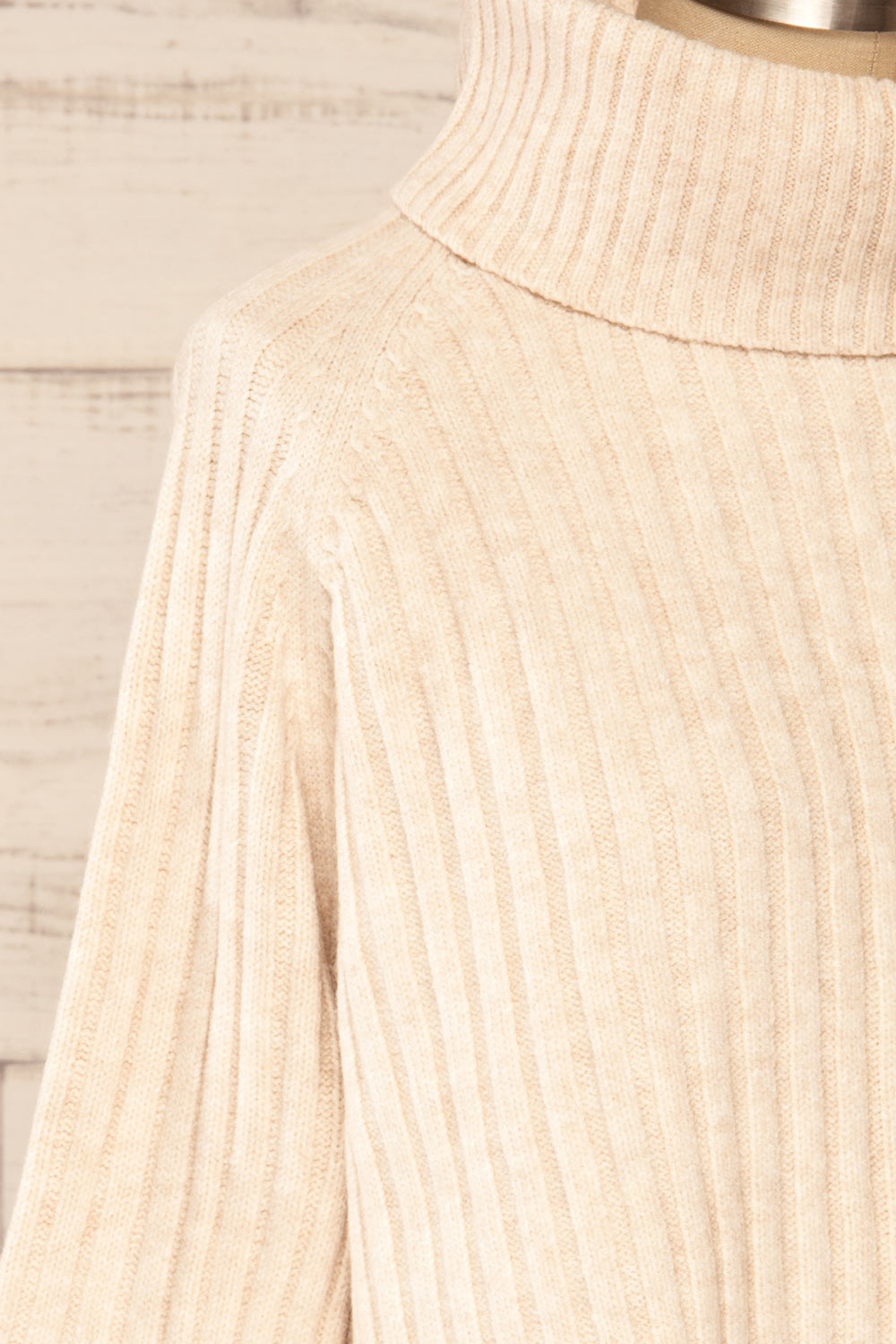 Paramaribo Beige Asymmetrical Knit Sweater | La petite garçonne side close-up