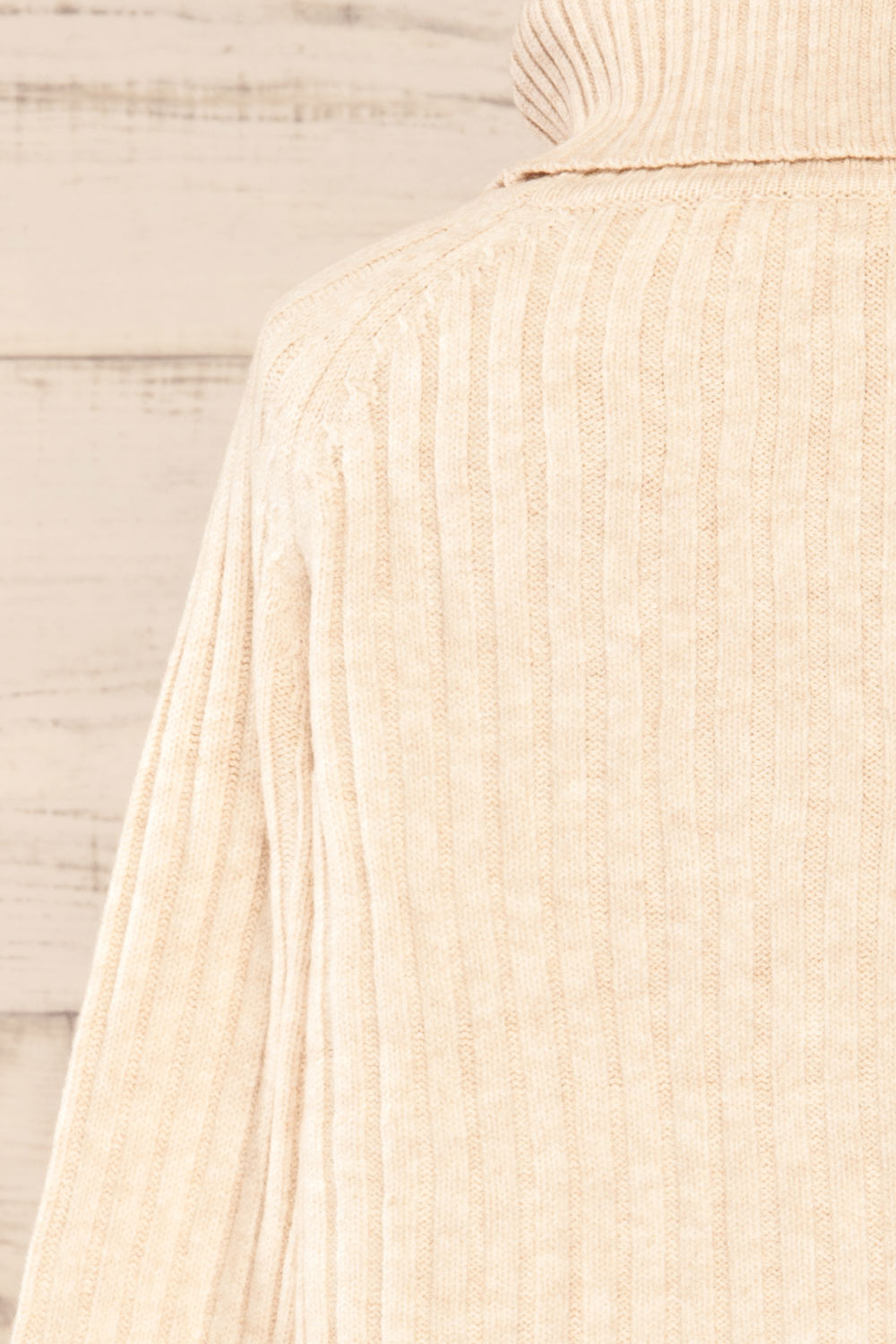Paramaribo Beige Asymmetrical Knit Sweater | La petite garçonne back close-up