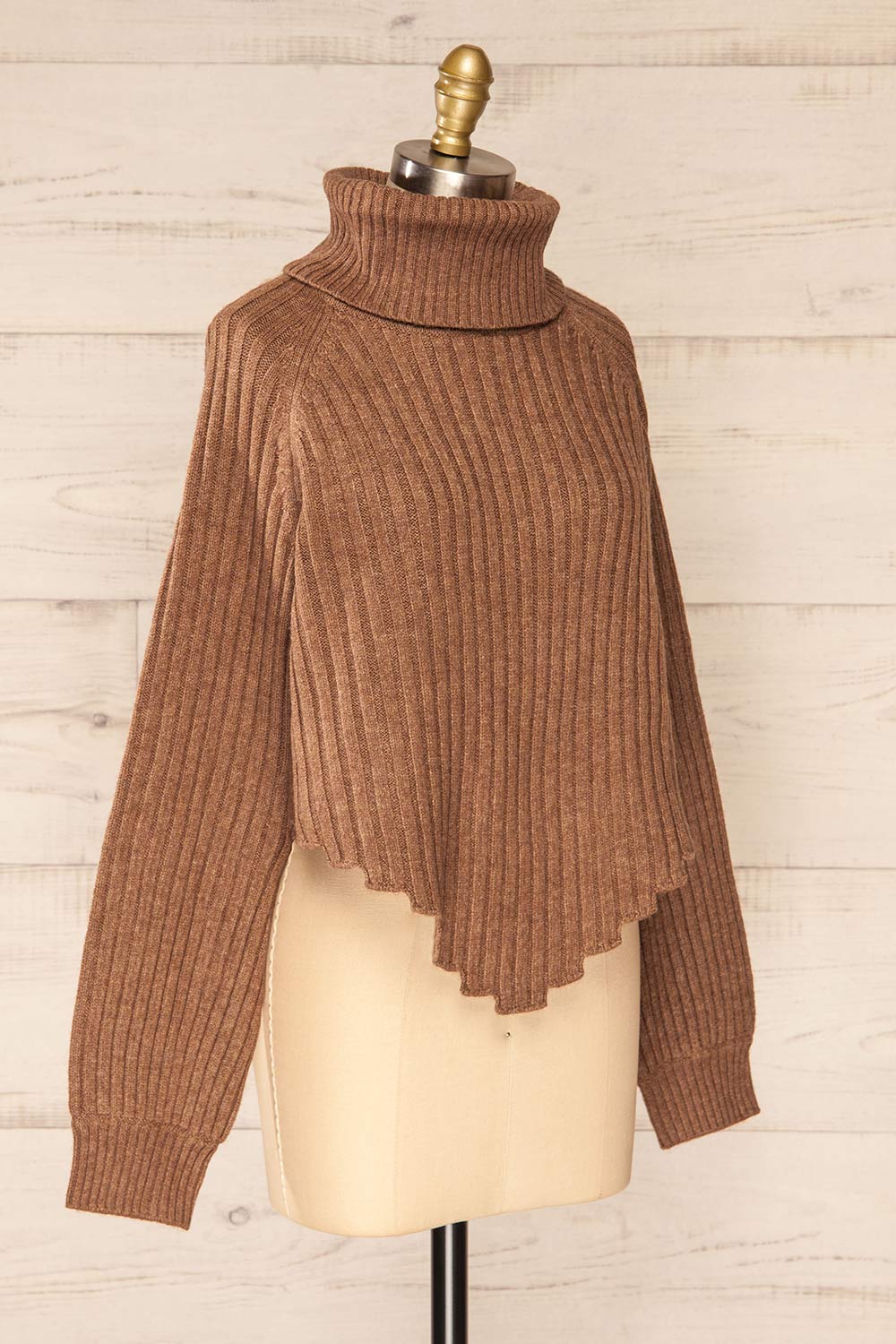 Paramaribo Brown Asymmetrical Knit Sweater | La petite garçonne side view