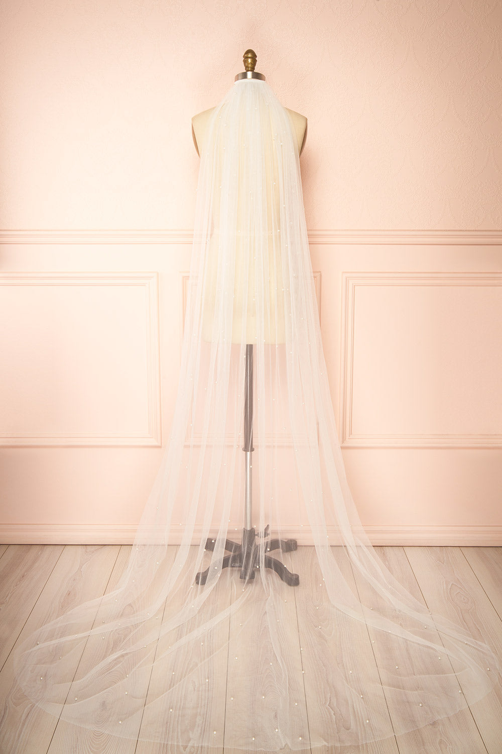 Parfaite Long Mesh Wedding Veil with Pearls | Boudoir 1861 view