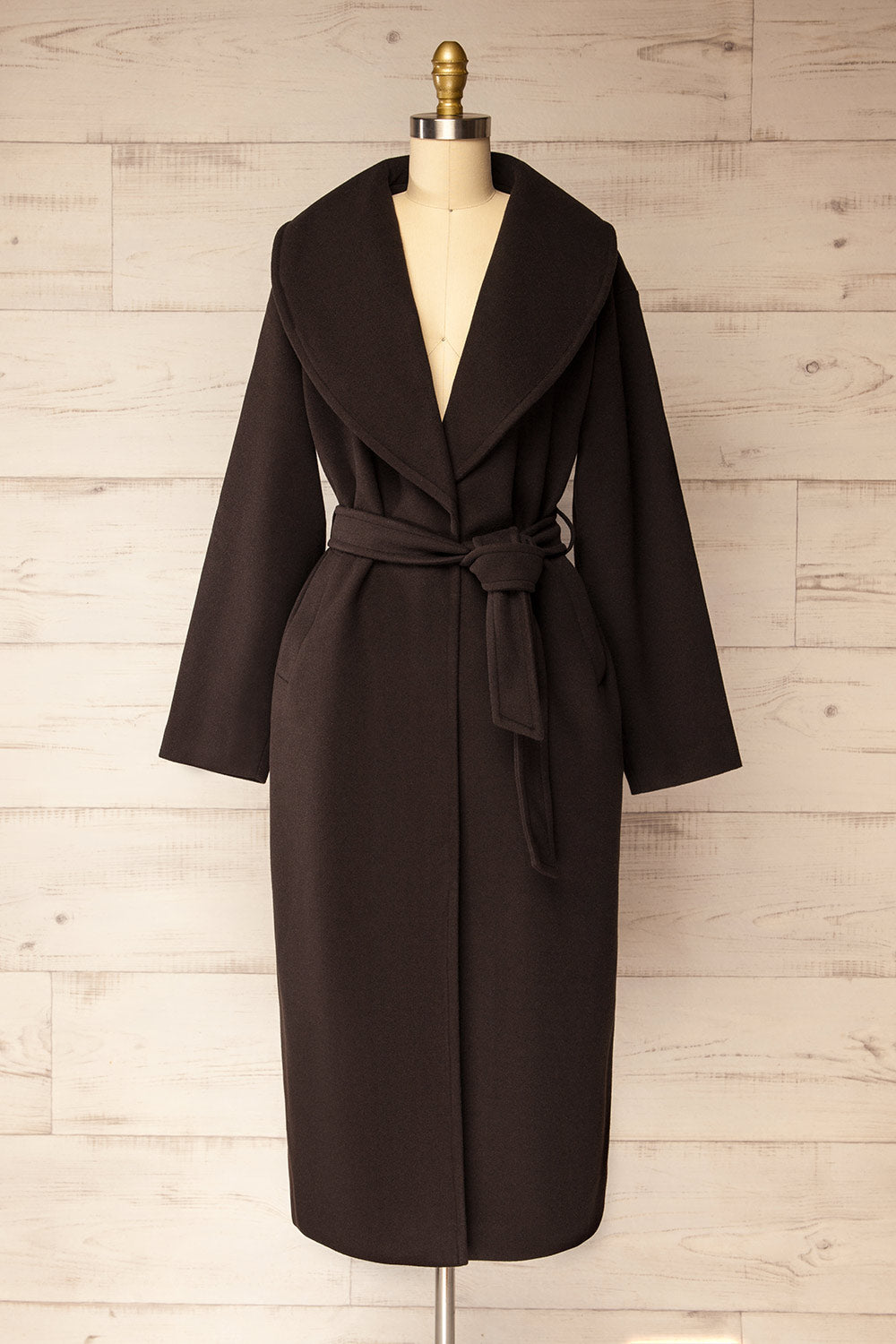 Parma Long Brown Coat with Belt | La petite garçonne front view