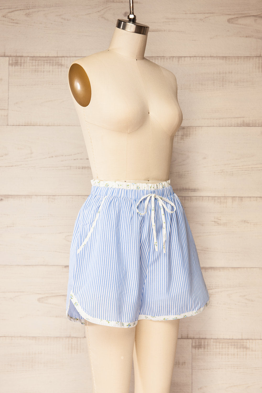 Patan Blue Striped Shorts with Floral Details | La petite garçonne side view
