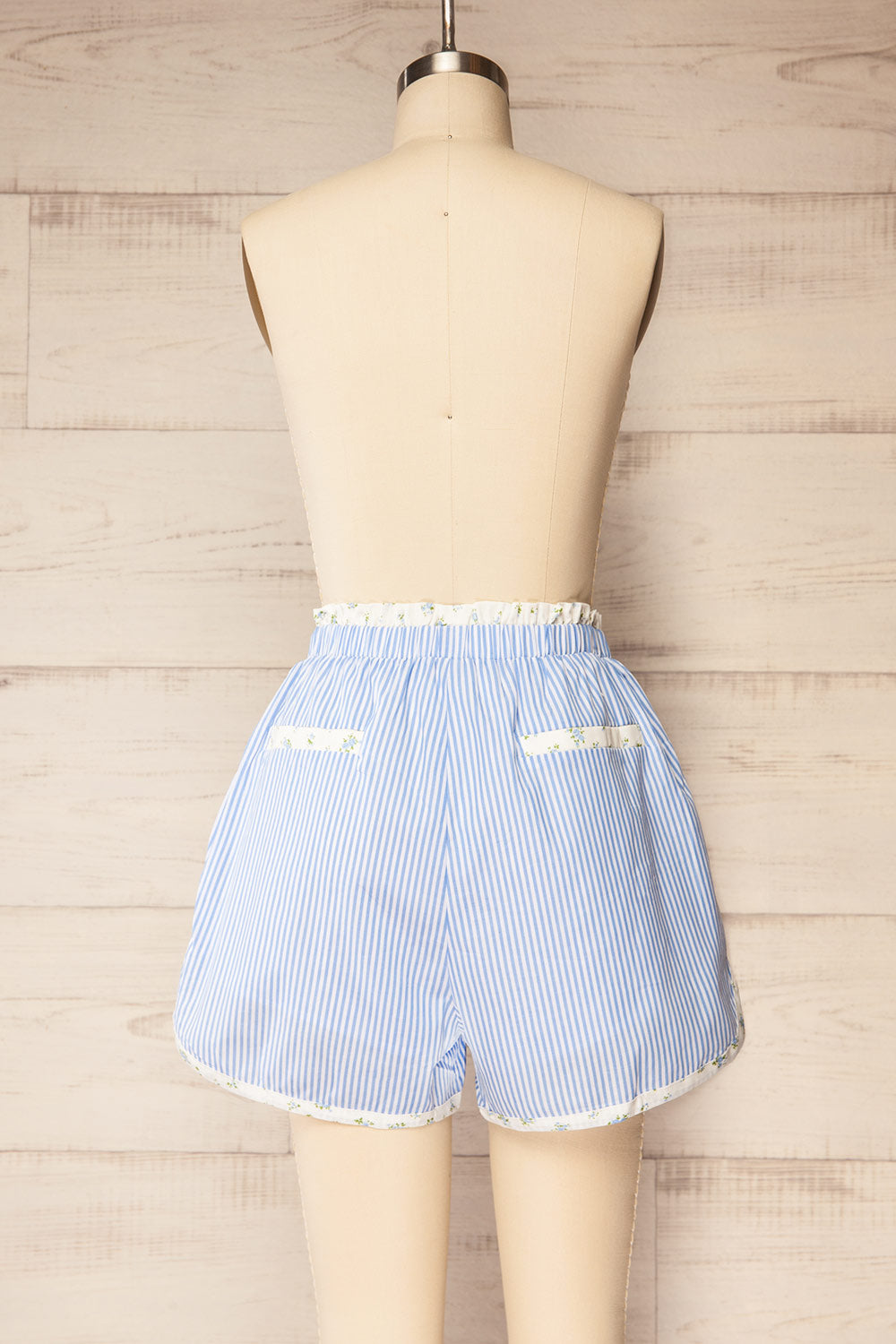Patan Blue Striped Shorts with Floral Details | La petite garçonne back view