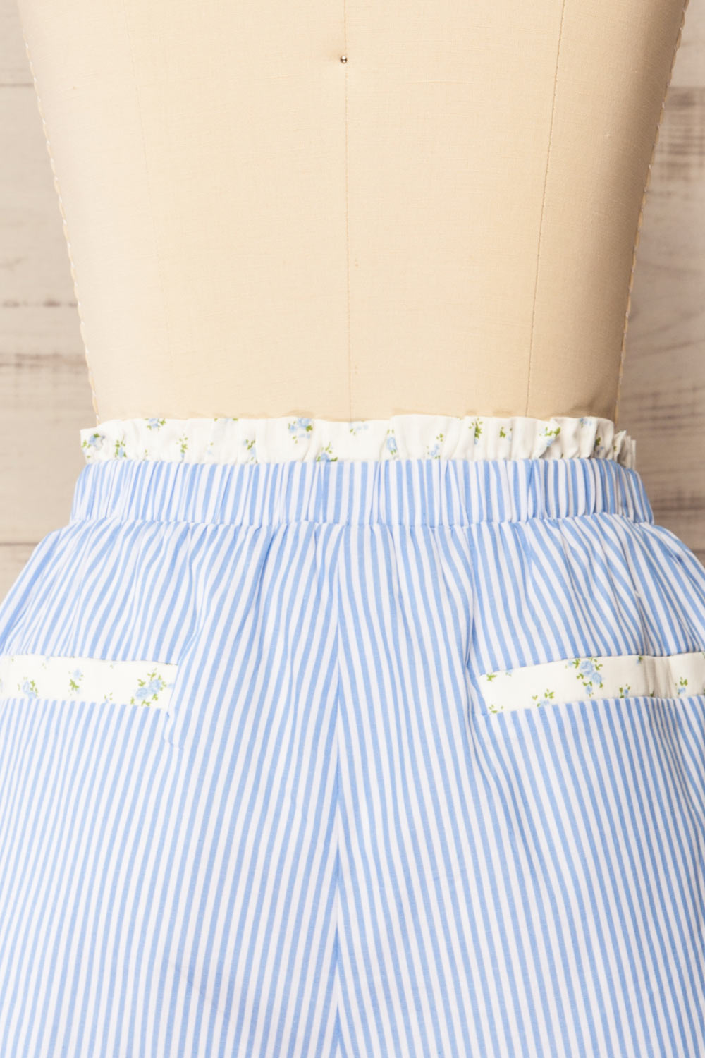 Patan Blue Striped Shorts with Floral Details | La petite garçonne back